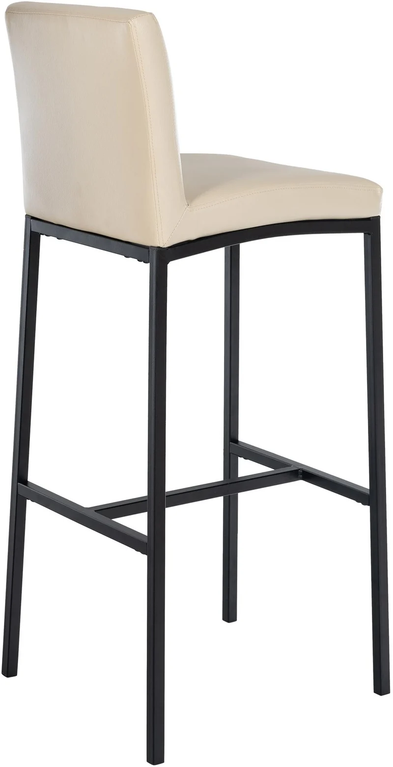 Lot de 2 tabourets de bar design épuré et contemporain en PVC crème cadre à quatre pieds en métal noir 10_0006416
