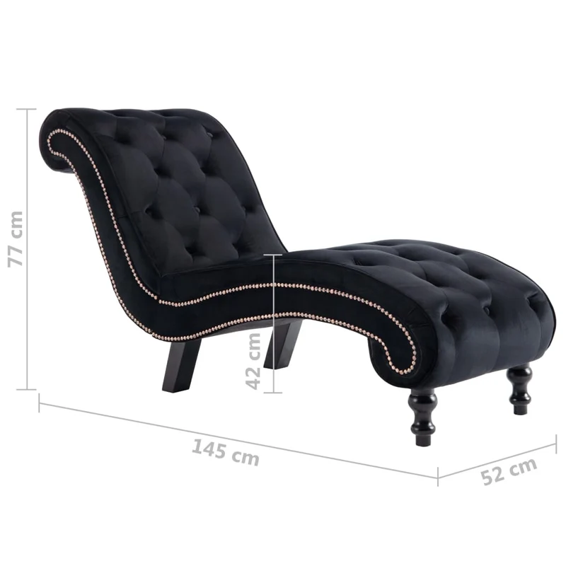 Méridienne chaise longue canapé capitonné pour intérieur en velours noir DEC026216