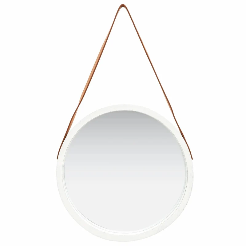 Miroir mural avec sangle marron 50 cm bois blanc DEC022906