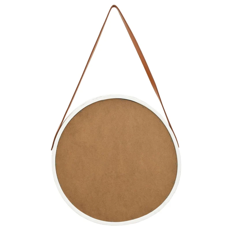 Miroir mural avec sangle marron 50 cm bois blanc DEC022906