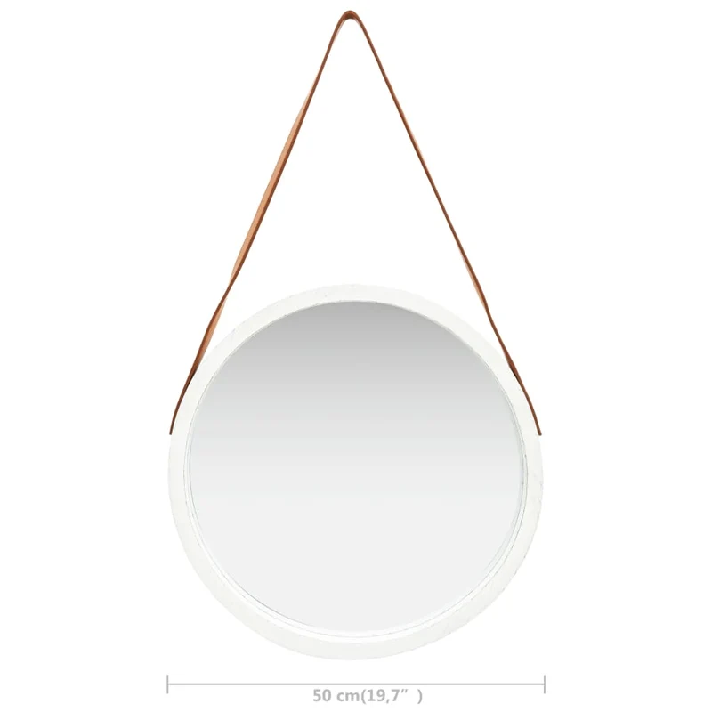 Miroir mural avec sangle marron 50 cm bois blanc DEC022906