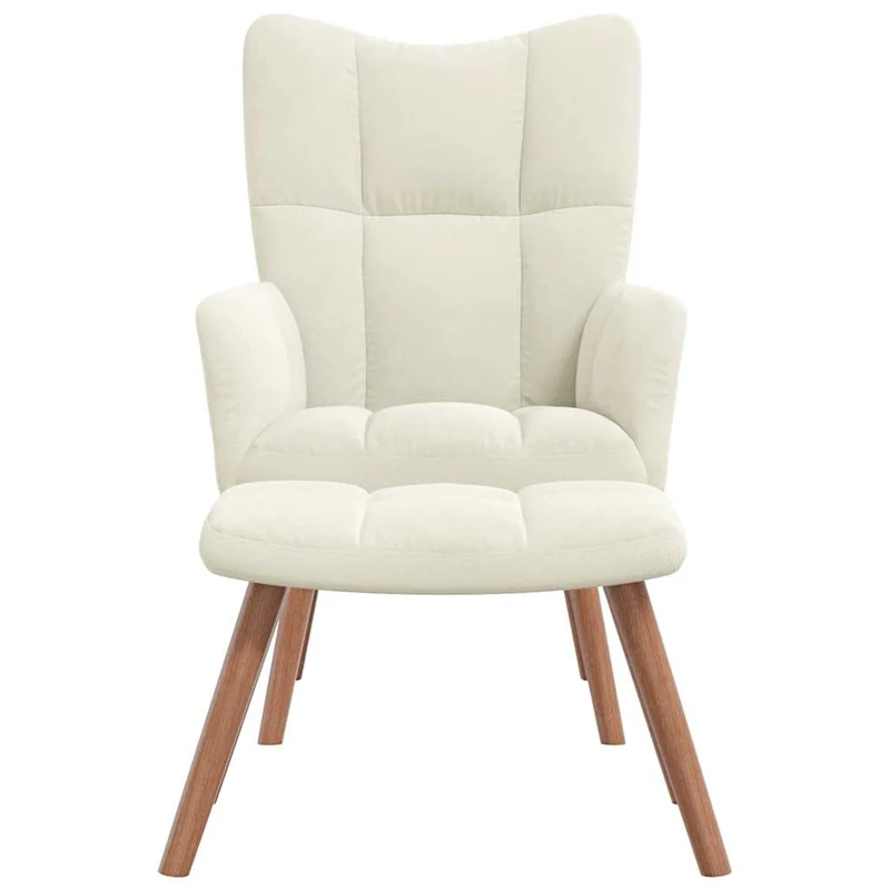 Fauteuil lounge chaise de canapé design moderne avec repose-pied en velours crème DEC026503