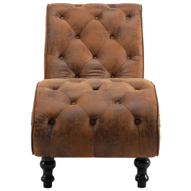 Méridienne chaise longue canapé pour intérieur capitonné en PVC daim marron DEC026200