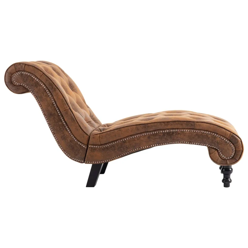 Méridienne chaise longue canapé pour intérieur capitonné en PVC daim marron DEC026200