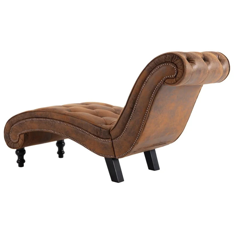 Méridienne chaise longue canapé pour intérieur capitonné en PVC daim marron DEC026200