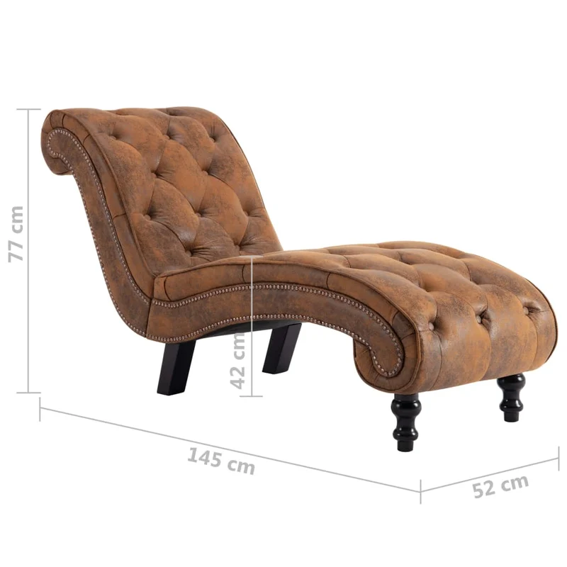Méridienne chaise longue canapé pour intérieur capitonné en PVC daim marron DEC026200
