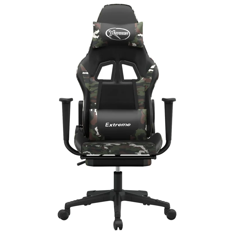 Fauteuil de bureau chaise gaming avec coussin lombaire repose-pied design camouflage PVC multicolore DEC025938