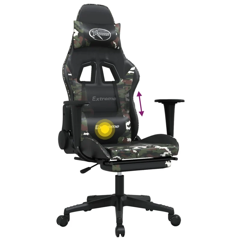 Fauteuil de bureau chaise gaming avec coussin lombaire repose-pied design camouflage PVC multicolore DEC025938
