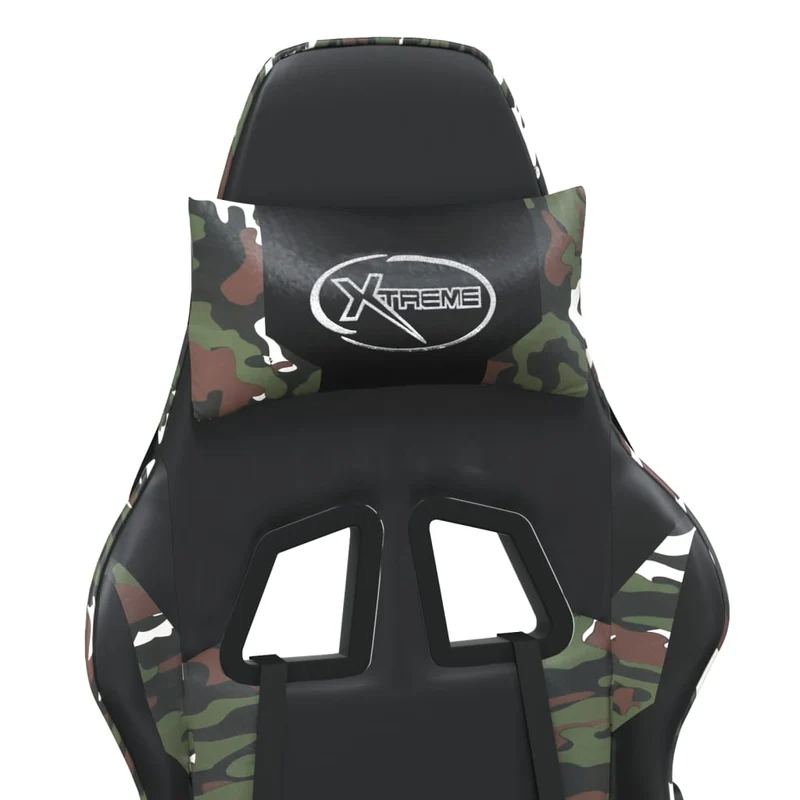 Fauteuil de bureau chaise gaming avec coussin lombaire repose-pied design camouflage PVC multicolore DEC025938
