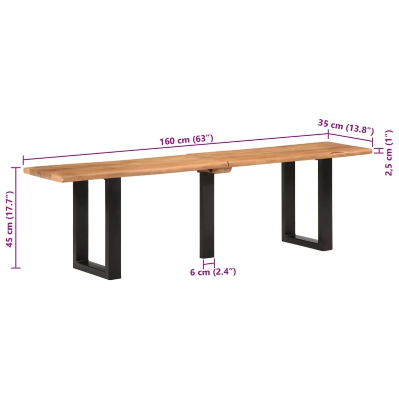 Banc design rustique 160 cm bois d'acacia massif et acier brun DEC024693