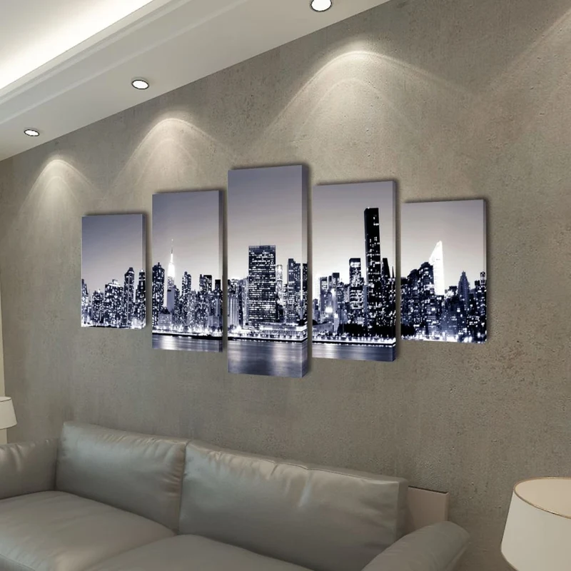 Set de 5 toiles murales imprimées Horizon de New York monochrome DEC022921