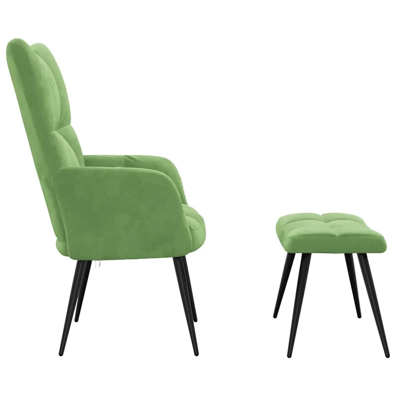 Fauteuil lounge chaise de canapé design moderne avec repose-pieds en velours vert clair DEC026627