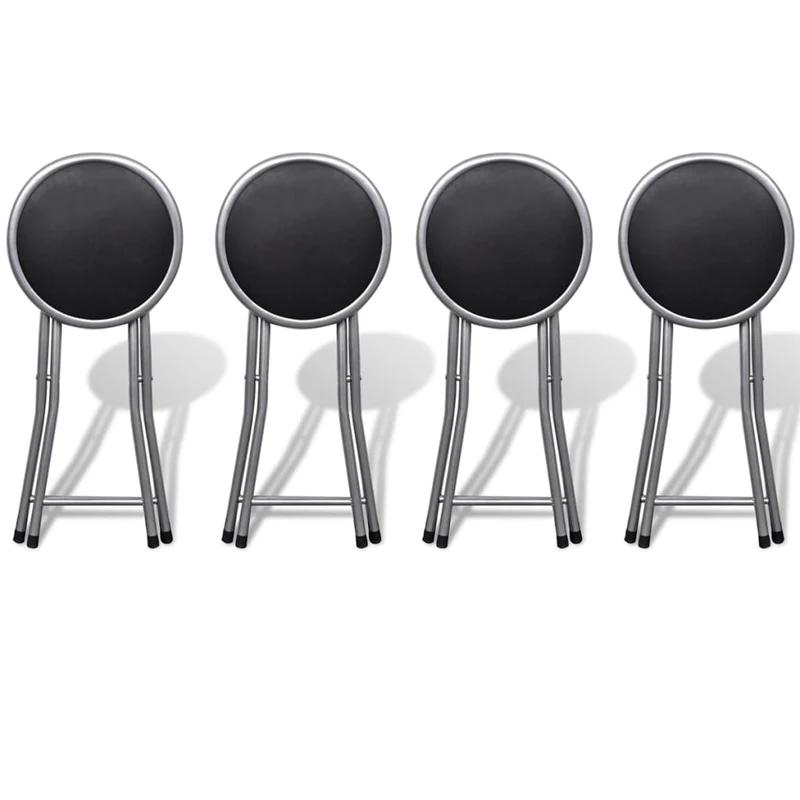Set de 4 tabourets assise pliables design simple en PVC noir structure en acier DEC026383