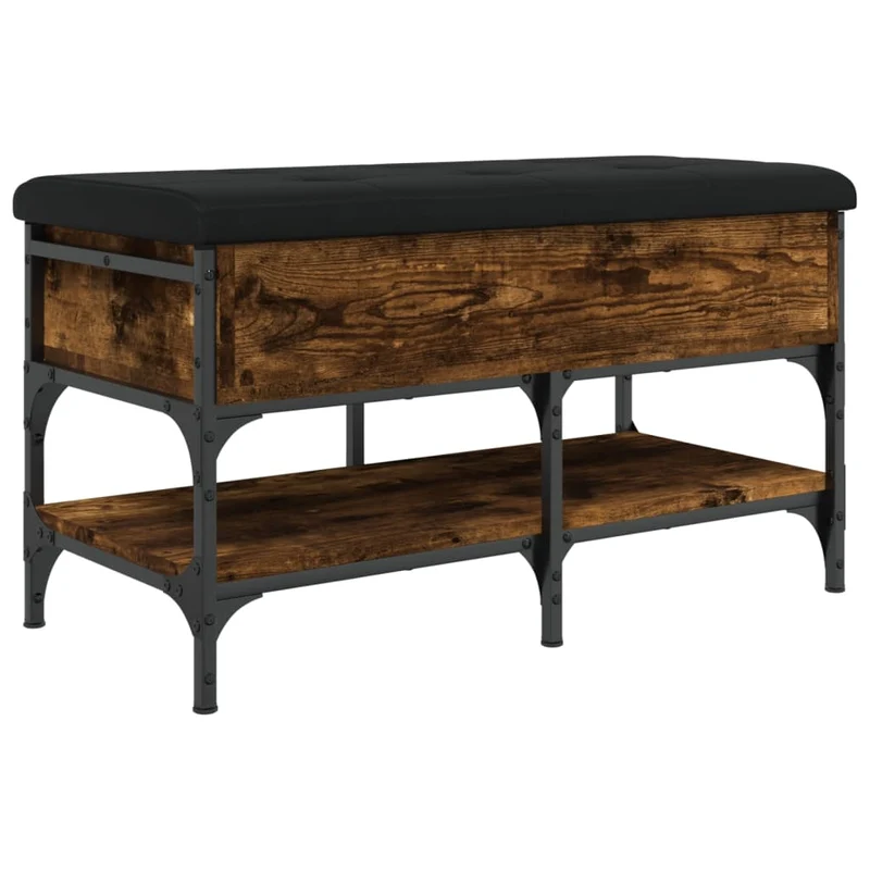 Banc de rangement à chaussures avec espace de rangement 82 x 42 x 45 cm en bois d'ingénierie couleur chêne fumé DEC024854