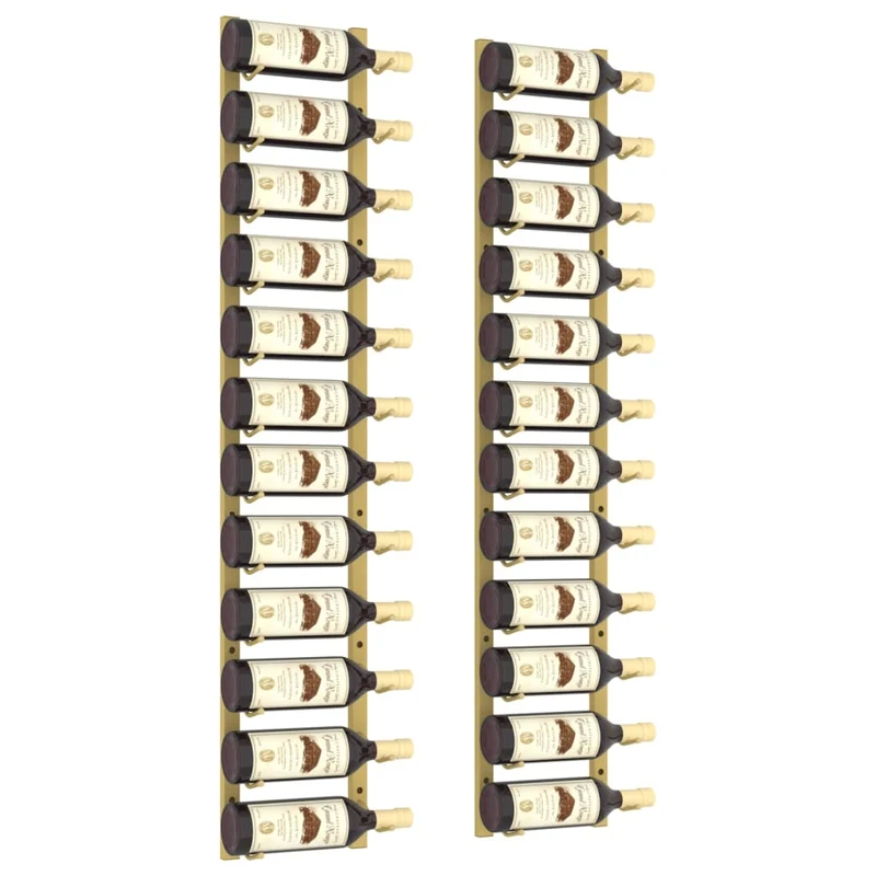 Set de 2 casiers range bouteilles étagère de rangement vin mural pour 12 bouteilles en fer doré DEC024373