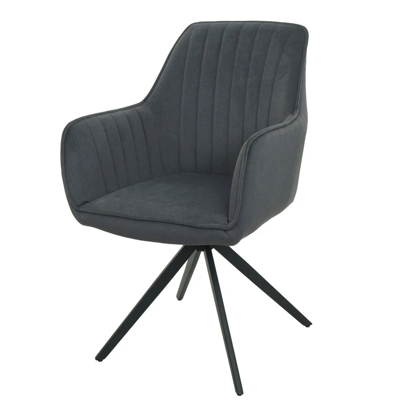 Lot de 6 chaises de salle à manger avec accoudoirs siège rotatifs en tissu anthracite cadre de trépied 04_0007744