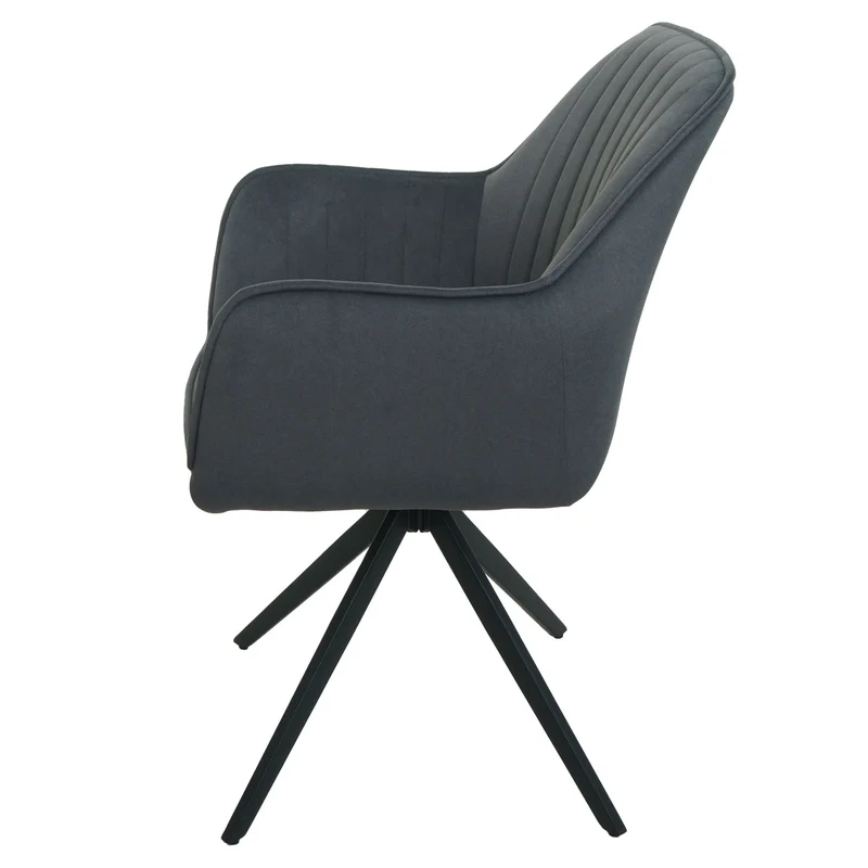 Lot de 6 chaises de salle à manger avec accoudoirs siège rotatifs en tissu anthracite cadre de trépied 04_0007744