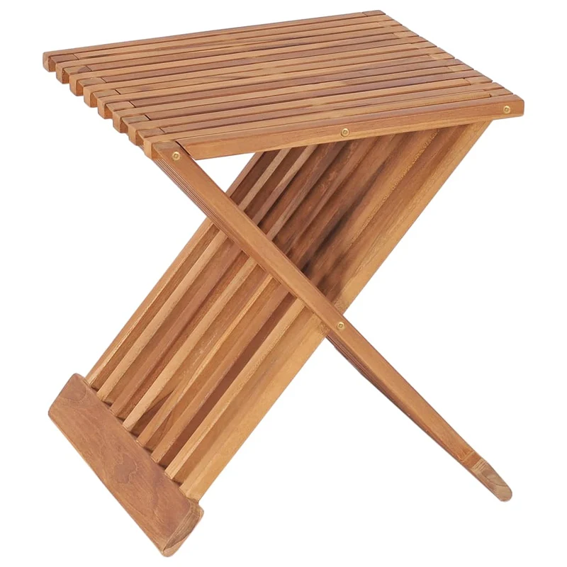 Tabouret assise pliable design simple 40 x 32 x 45 cm bois de teck brun DEC026365