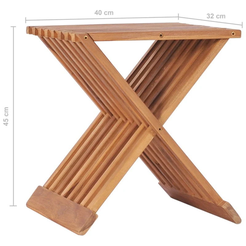Tabouret assise pliable design simple 40 x 32 x 45 cm bois de teck brun DEC026365