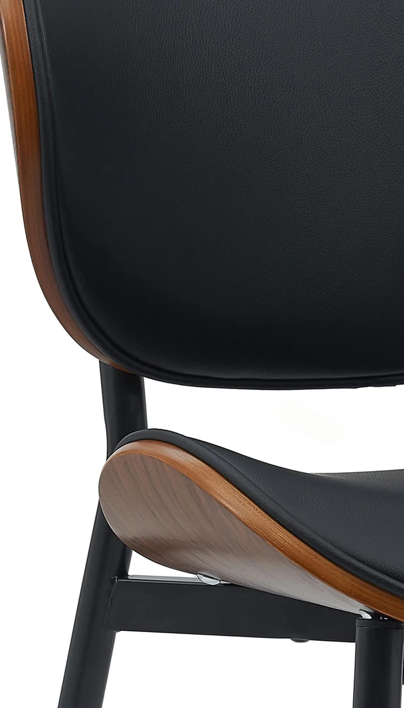 Lot de 2 chaises de salle à manger design en similicuir noir avec coque bois noyer structure métal robuste 10_0008685