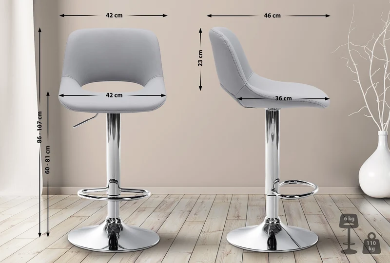 Tabouret de bar chaise haute x1 avec repose-pieds en PVC gris piètement métallique chromé 10_0004579