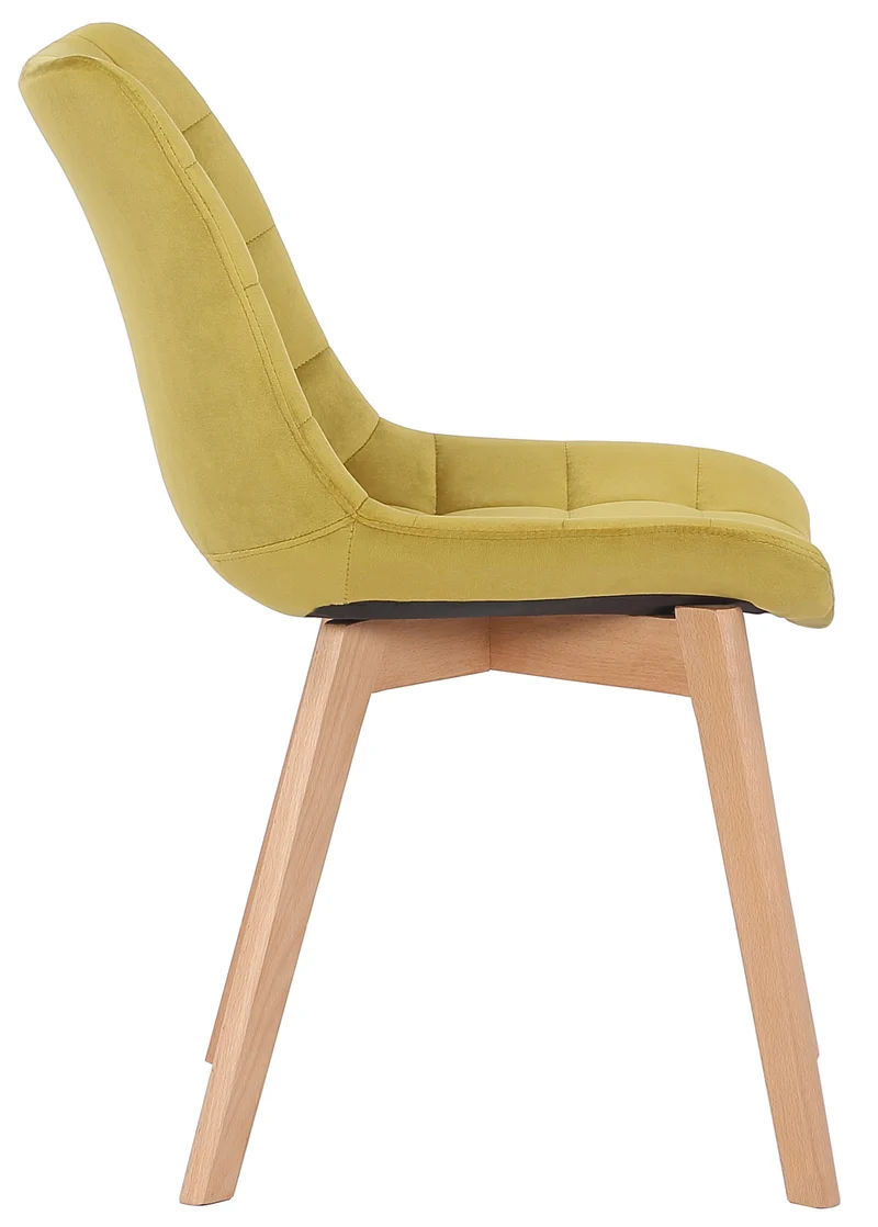 Chaise de salle à manger x1 rembourrage généreux en velours jaune piètement en bois 10_0002082