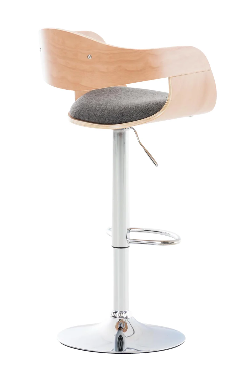 Tabouret de bar x1 design scandinave en tissu gris clair et structure en bois clair 10_0005052