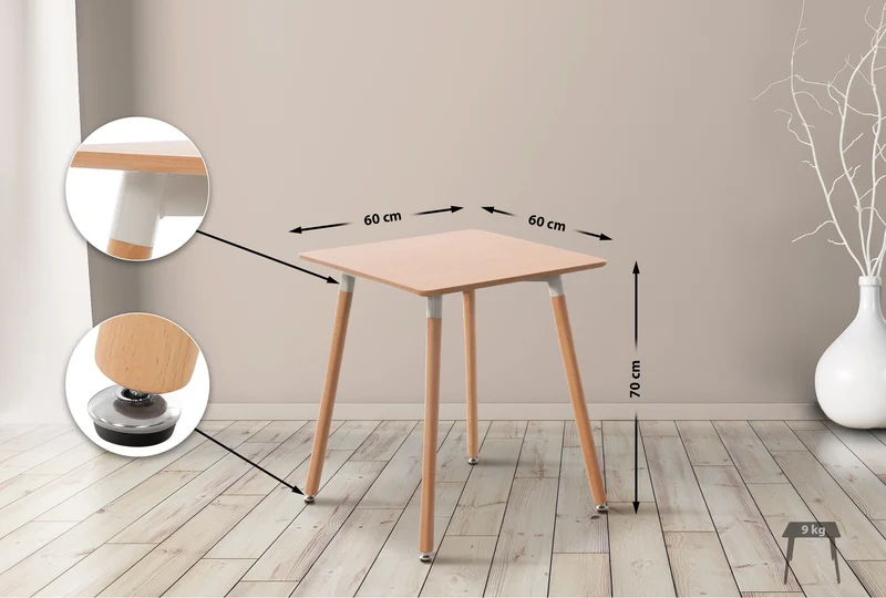 Table de cuisine design simple 60x60x70 cm en MDF nature 10_0005530