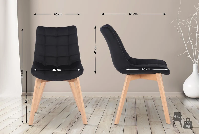 Lot de 2 chaises de salle à manger rembourrage généreux en velours noir piètement en bois 10_0007742