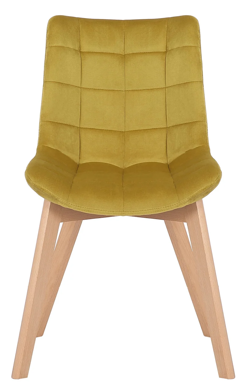Lot de 2 chaises de salle à manger rembourrage généreux en velours jaune piètement en bois 10_0007769