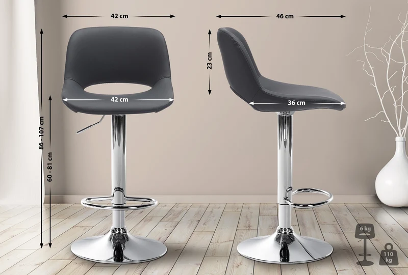 Tabouret de bar chaise haute x1 avec repose-pieds en PVC noir piètement métallique chromé 10_0004580