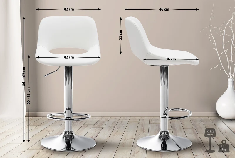 Tabourets de bar chaises haute x2 avec repose-pieds en PVC blanc piètement métallique chromé 10_0004060