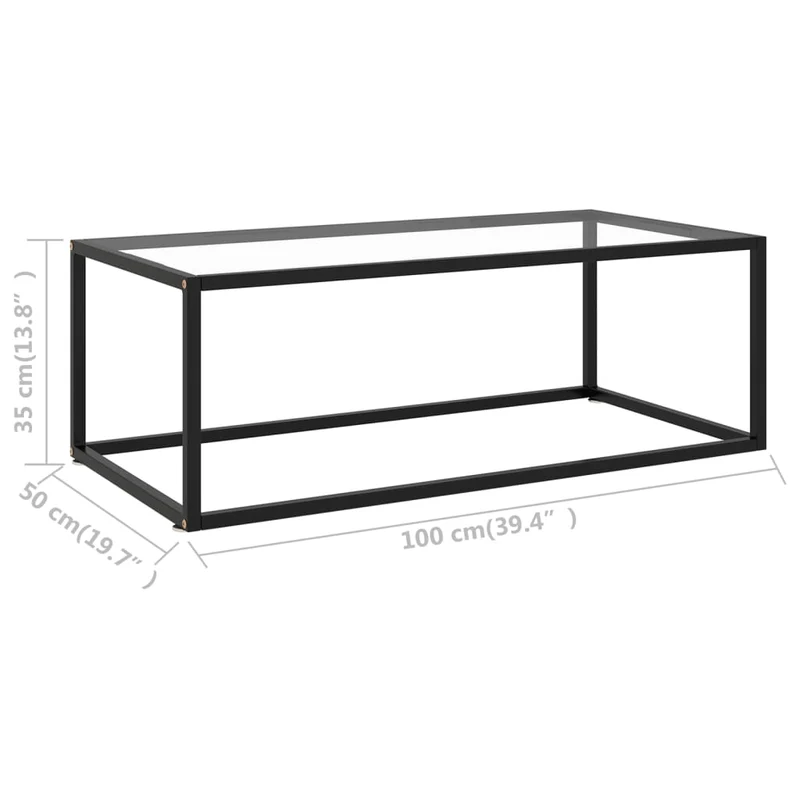 Table basse design simple avec verre trempé et acier noir 100 x 50 x 35 cm DEC039883