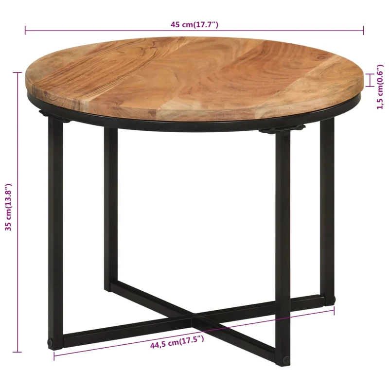 Table d'appoint forme ronde style industriel 45 x 45 x 35 cm bois massif acacia et fer DEC037064