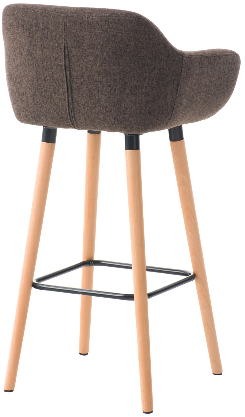 Tabouret de bar lounge x1 design scandinave assise en tissu marron pieds en bois repose-pieds en métal 10_0004921