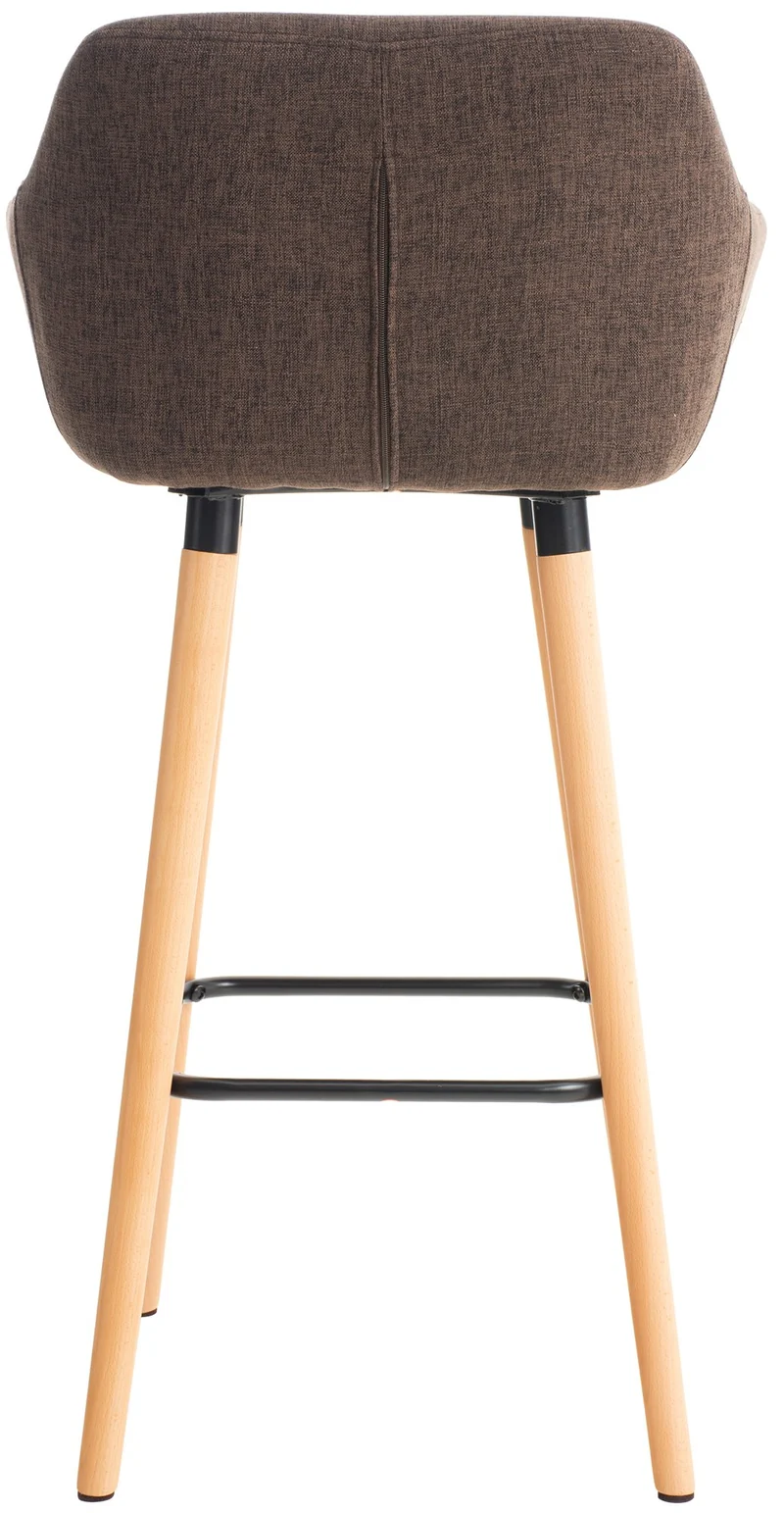 Tabouret de bar lounge x1 design scandinave assise en tissu marron pieds en bois repose-pieds en métal 10_0004921