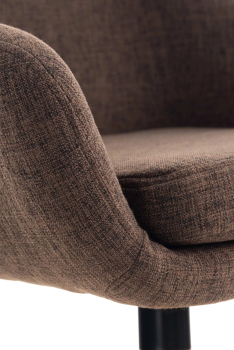 Tabouret de bar lounge x1 design scandinave assise en tissu marron pieds en bois repose-pieds en métal 10_0004921