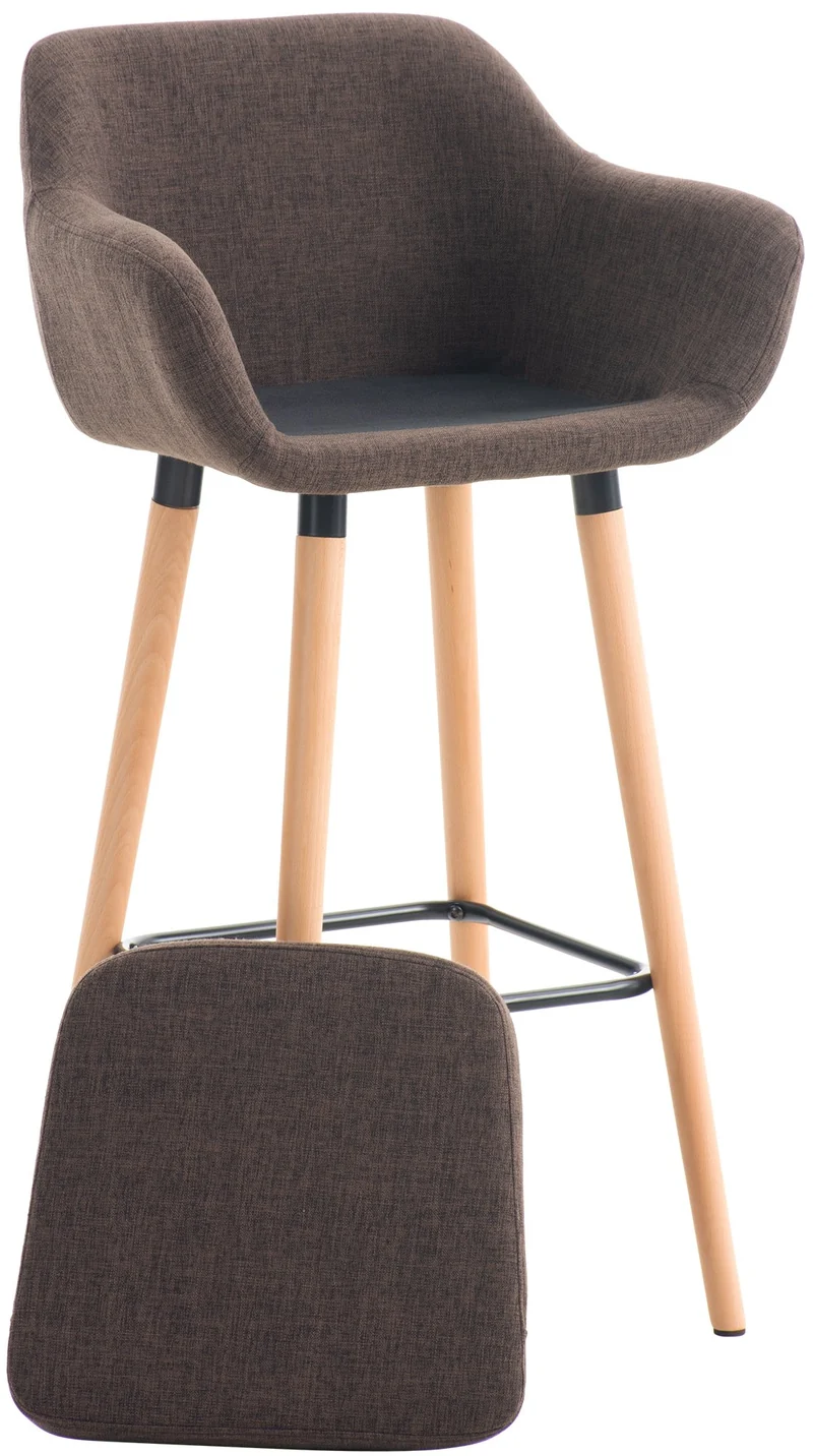 Tabouret de bar lounge x1 design scandinave assise en tissu marron pieds en bois repose-pieds en métal 10_0004921