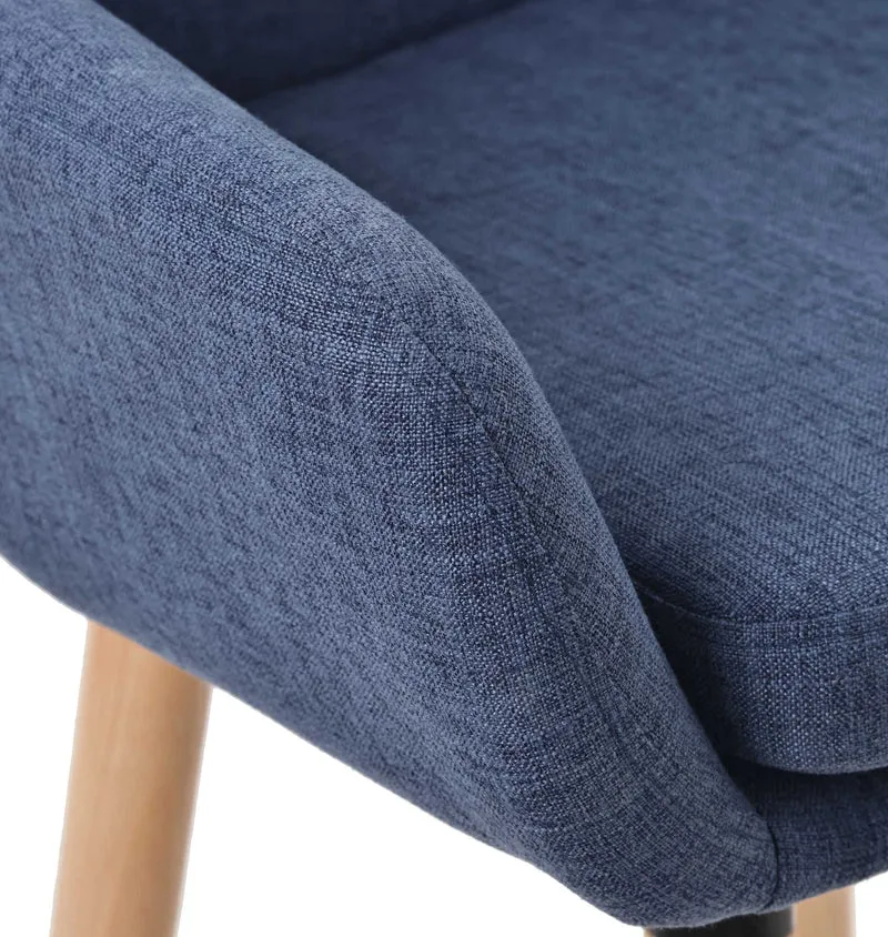 Tabouret de bar lounge x1 design scandinave assise en tissu bleu foncé pieds en bois repose-pieds en métal 10_0004918