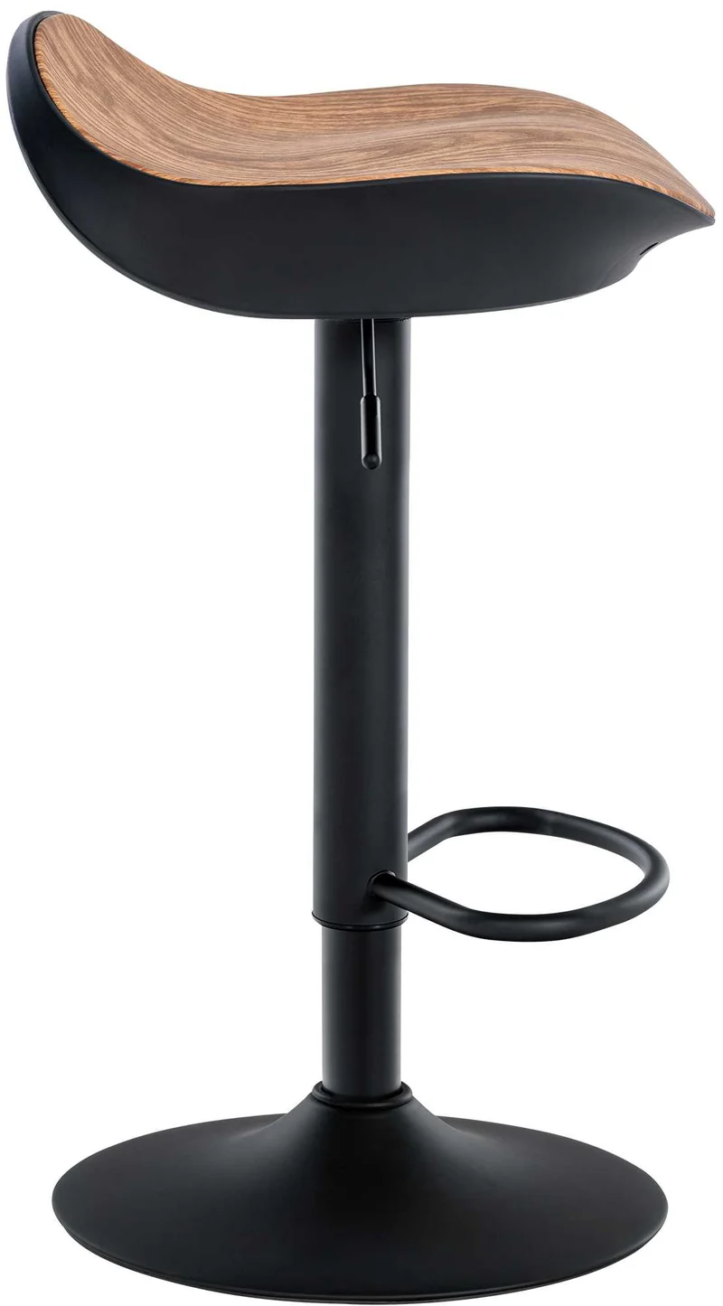 Tabouret de bar x1 forme ergonomique en PVC couleur bois et pieds en métal noir 10_0004529