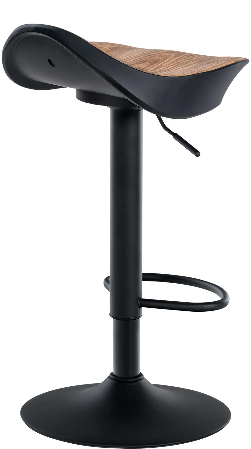 Tabouret de bar x1 forme ergonomique en PVC couleur bois et pieds en métal noir 10_0004529