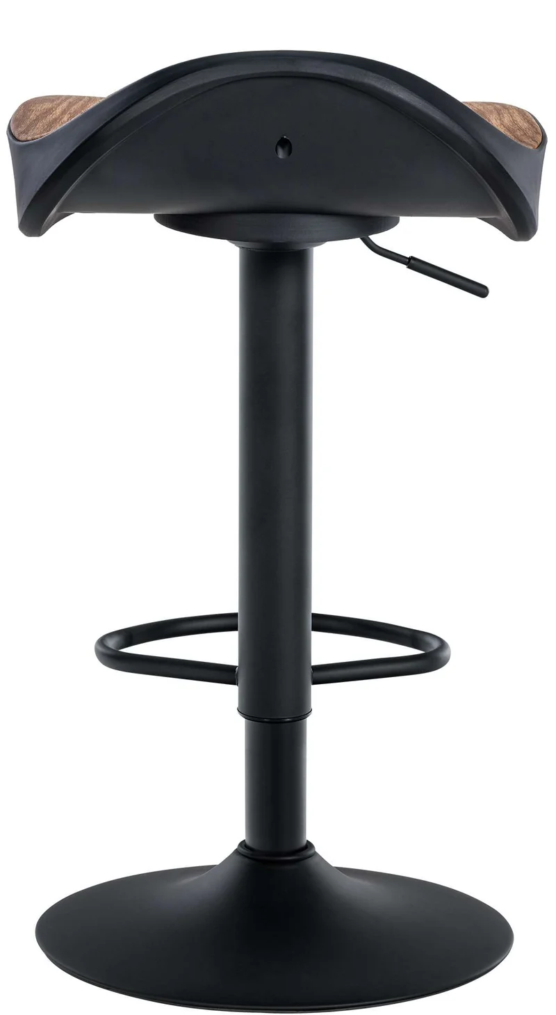 Tabouret de bar x1 forme ergonomique en PVC couleur bois et pieds en métal noir 10_0004529