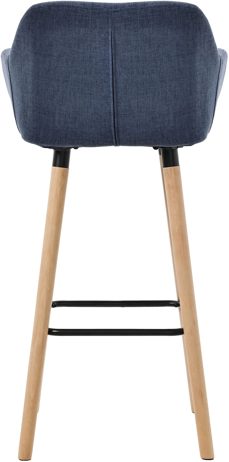 Lot de 2 tabourets de bar lounge design scandinave assise en tissu bleu foncé pieds en bois repose-pieds en métal 10_0004175