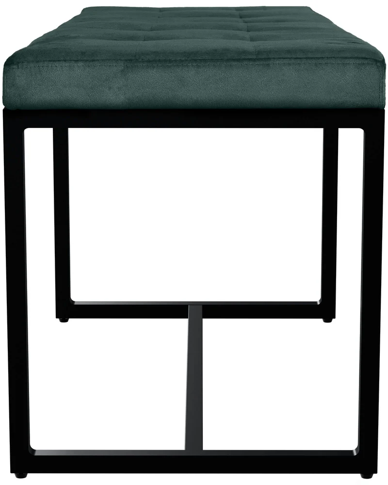 Banc rembourré 100 cm design avec assise matelassée en velours vert et structure métal noir 10_0008585
