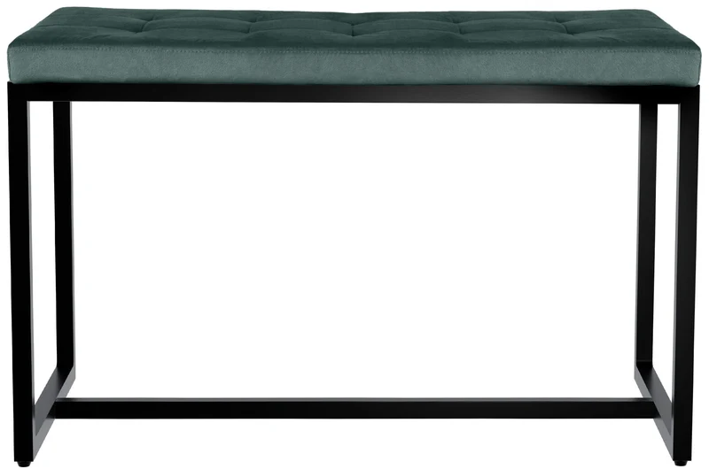 Banc rembourré 100 cm design avec assise matelassée en velours vert et structure métal noir 10_0008585