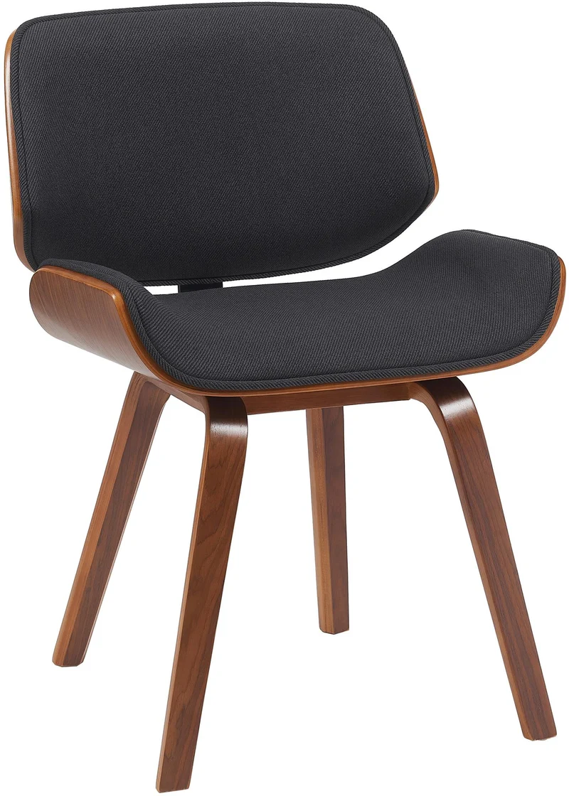 Chaise de salle à manger design rétro en tissu noir avec piètement en bois courbé aspect noyer 10_0007470