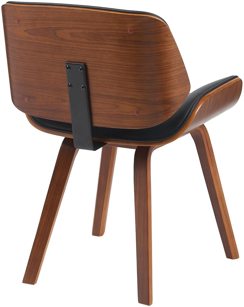 Chaise de salle à manger design rétro en simili cuir noir avec piètement en bois courbé aspect noyer 10_0007358