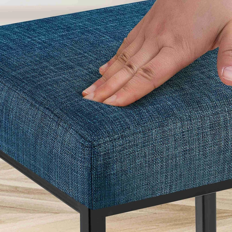 Tabouret de bar x1 hauteur d'assise 85 cm en tissu bleu avec repose-pieds et structure métallique noir 10_0006657