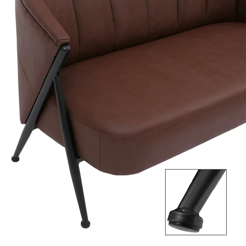 Canapé 2 places canapé lounge rembourré style vintage industriel métal et simili cuir rouge rouille 04_0008997