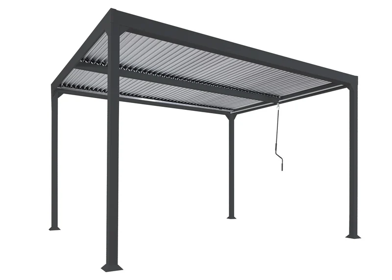 Pergola en aluminium pavillon de terrasse avec toit à lames orientables structure métallique robuste 3x3,7 m anthracite 04_0010258